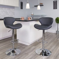 Flash Furniture CH-321-GY-GG Contemporary Vinyl Adjustable Height Barstool with Chrome Base in Gray